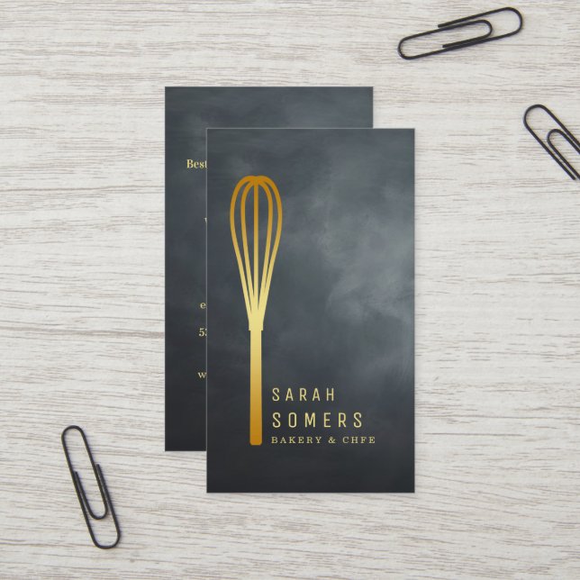 Carte De Visite Boulangerie moderne Parties scintillant d'or Whisk (Devant/Arrière en situation)