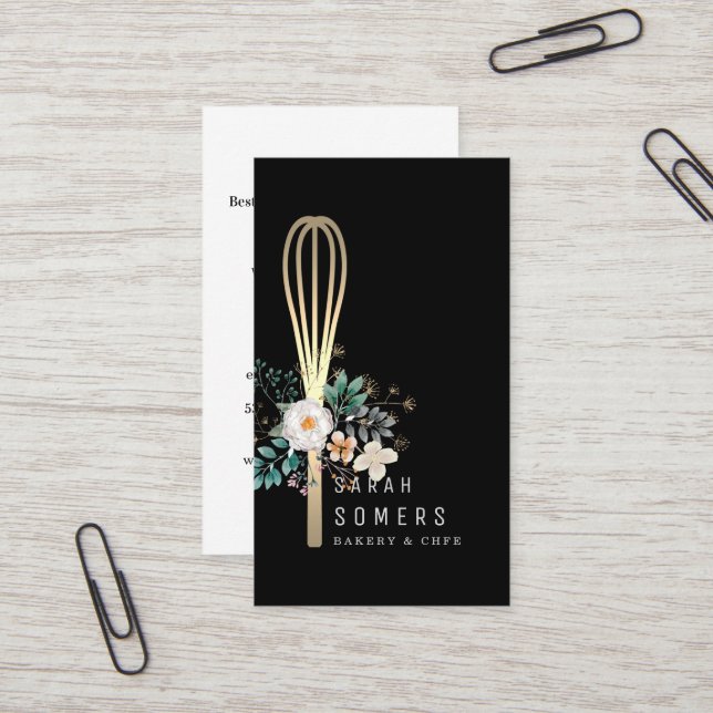 Carte De Visite Boulangerie moderne Parties scintillant d'or Whisk (Devant/Arrière en situation)