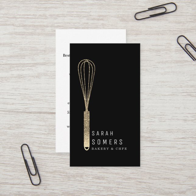 Carte De Visite Boulangerie moderne Parties scintillant d'or Whisk (Devant/Arrière en situation)