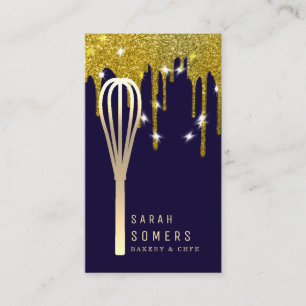 Carte De Visite Boulangerie moderne Parties scintillant d'or Whisk