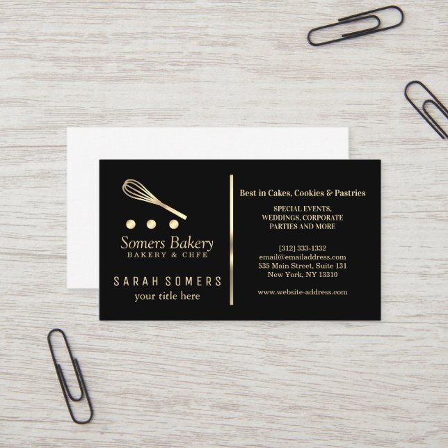 Carte De Visite Boulangerie moderne Parties scintillant d'or Whisk (Devant/Arrière en situation)