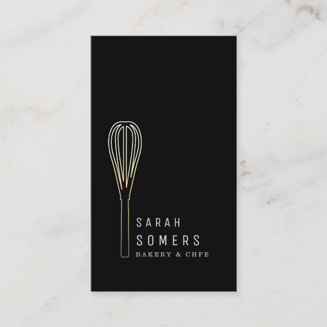 Carte De Visite Boulangerie moderne Parties scintillant d'or Whisk (Devant)