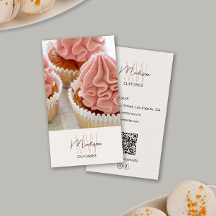 Carte De Visite Boulangerie Monogramme Logo Cupcake Photo QR Tan