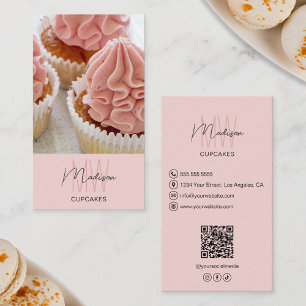 Carte De Visite Boulangerie Monogramme Photo QR Rose