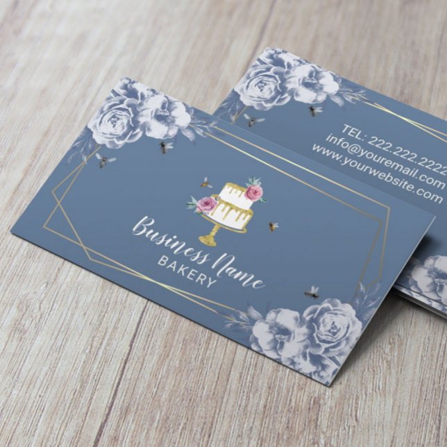 Carte De Visite Boulangerie Pâtisserie Chef Fleur Bleue et abeille (Créateur téléchargé)