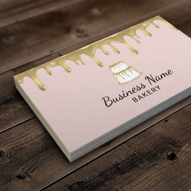 Carte De Visite Boulangerie Pâtisserie Chef Gold Gâteau Logo Rosé (Créateur téléchargé)
