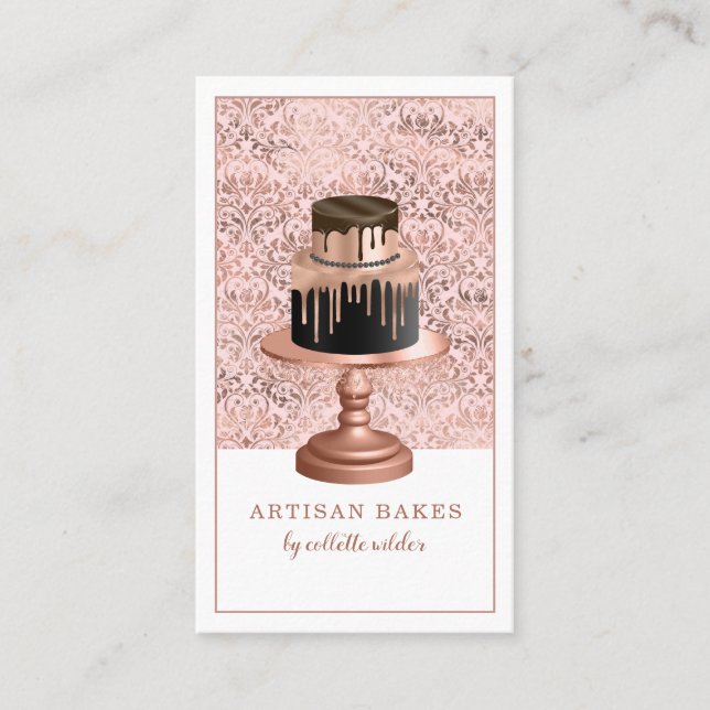 Carte De Visite Boulangerie Pâtisserie Chef Rose Gold Drives Cake  (Devant)