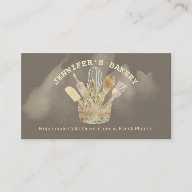 Carte De Visite Boulangerie pâtisserie élégant chef rustique aquar (Devant)