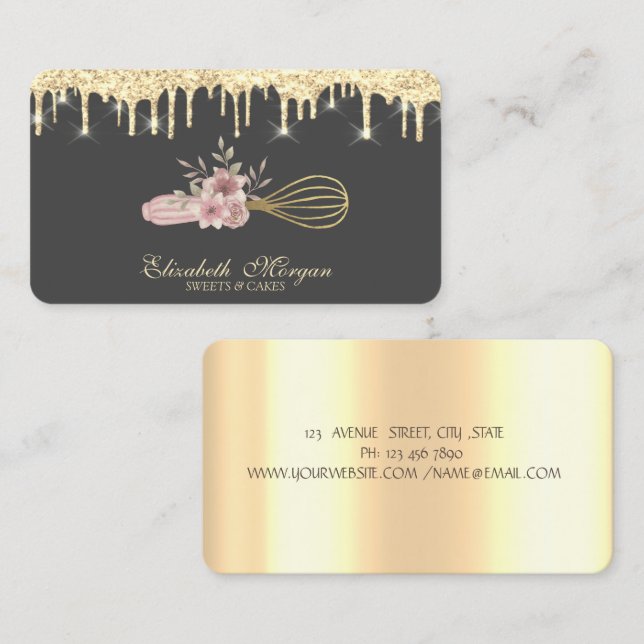 Carte De Visite Boulangerie Pâtisserie Outils à main Roses gouttes (Devant / Derrière)