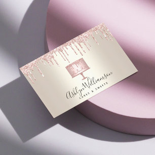 Carte De Visite Boulangerie Pink Cake Gold Parties scintillant Dri