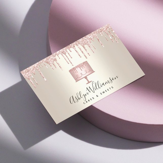 Carte De Visite Boulangerie Pink Cake Gold Parties scintillant Dri (Créateur téléchargé)