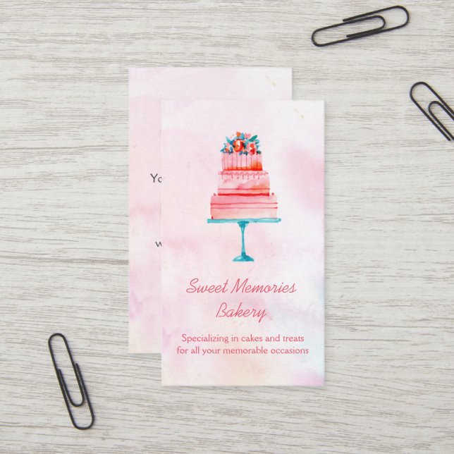Carte De Visite Boulangerie rose de gâteau de mariage (Devant/Arrière en situation)