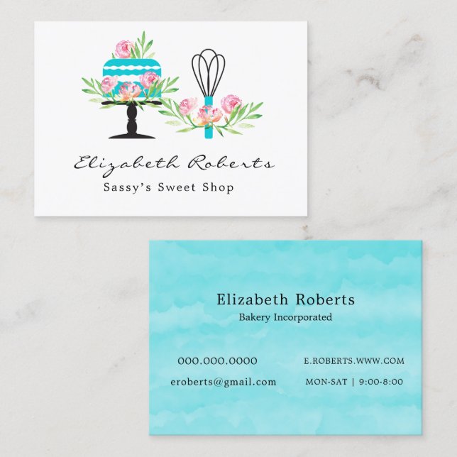 Carte De Visite Boulangerie rose et Turquoise Succession (Devant / Derrière)