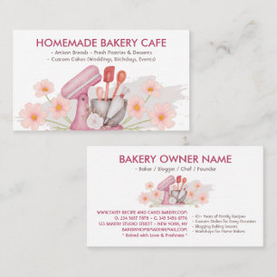 Carte De Visite Boulangerie Rose Floral Pâtisserie Chef Cuisine Us