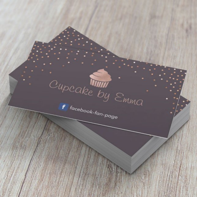 Carte De Visite Boulangerie Rose Gold Cupcake Confetti moderne vio (Créateur téléchargé)