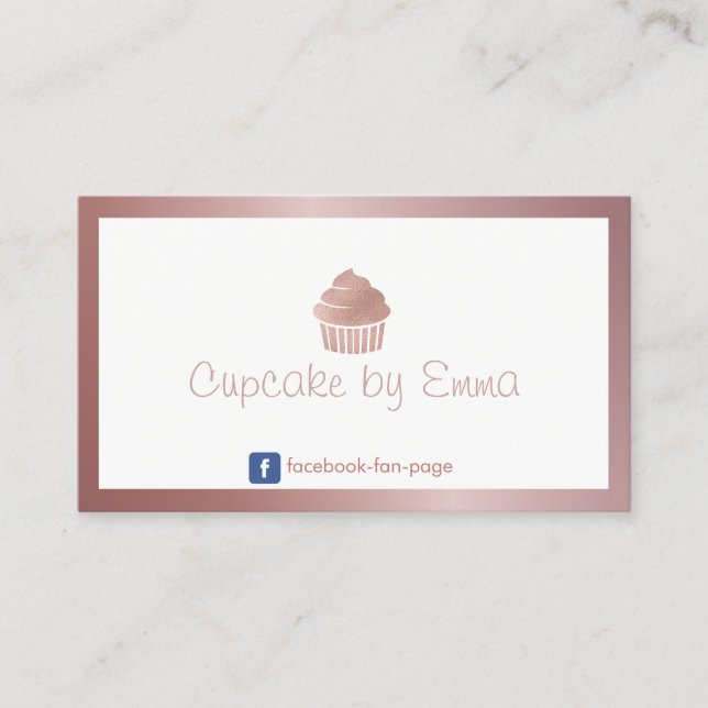 Carte De Visite Boulangerie Rose Gold Cupcake Moderne Cadre Minima (Devant)