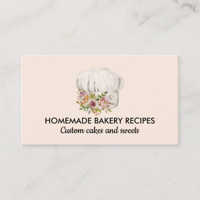 Carte De Visite Boulangerie rose pâtisserie Casquette Chef (Devant)