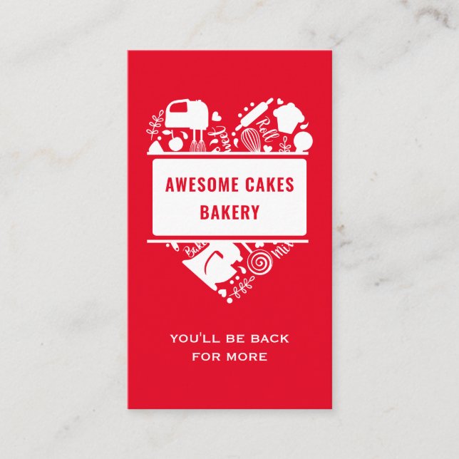 Carte De Visite Boulangerie Rouge Blanc Gâteaux Gâteaux Cookies Pâ (Devant)