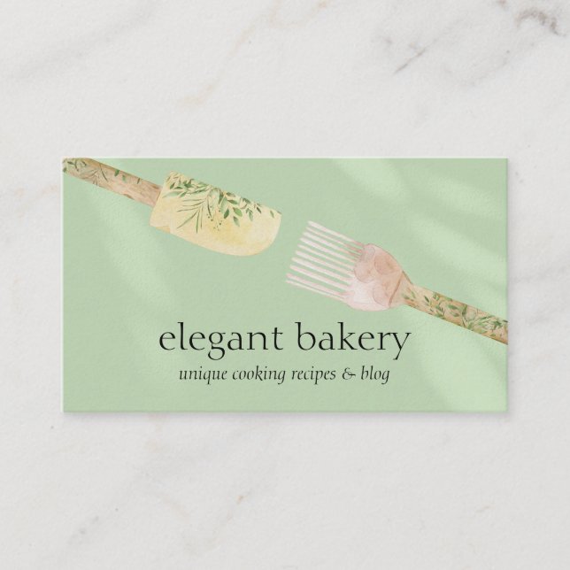 Carte De Visite Boulangerie Simple Vert Élégant Chef Logo Feminine (Devant)