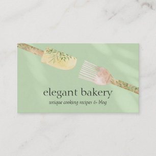 Carte De Visite Boulangerie Simple Verte Logo Élégant Féminin Chef
