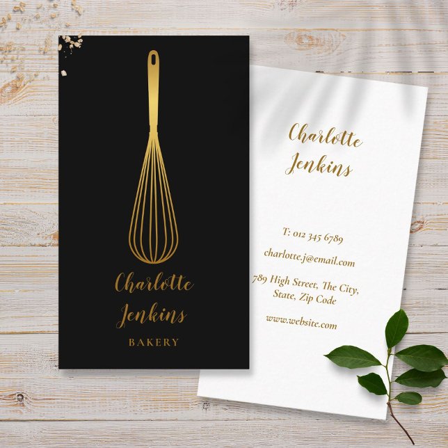 Carte De Visite Boulangerie simple Whisk Patisserie Black Gold (Simple Whisk Bakery Patisserie Black Gold Business Card)