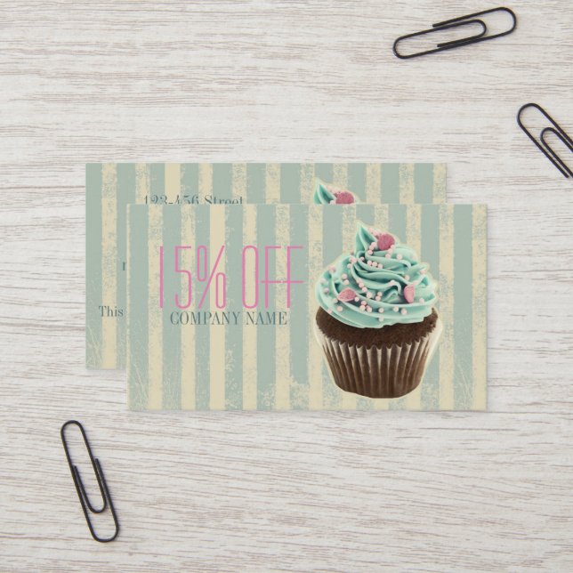 Carte De Visite boulangerie vintage moderne dessert cupcake (Devant/Arrière en situation)