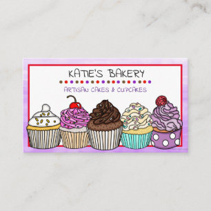 Carte De Visite Boulangerie violette   Cupcakes mignons Whimsical