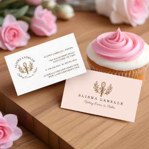 Carte De Visite Boulangerie Whisk en bois et logo en feuille fleur
