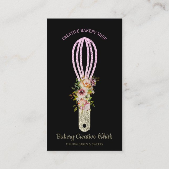 Carte De Visite Boulangerie Whisk étincelant or noir (Devant)