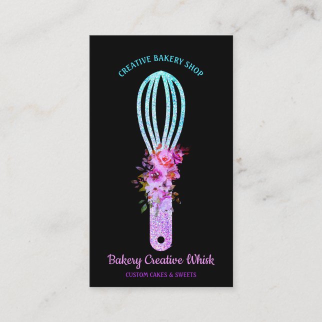 Carte De Visite Boulangerie Whisk étincelant turquoise Noir (Devant)