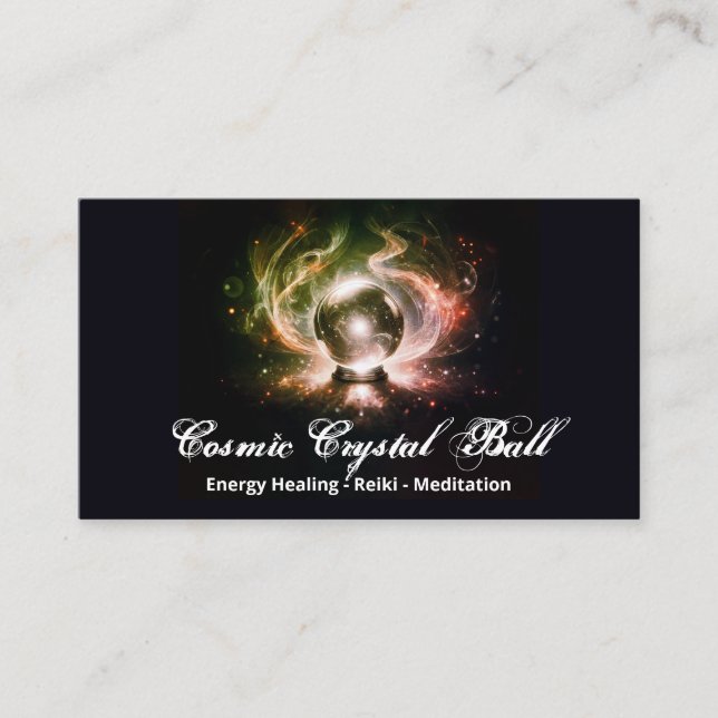 Carte De Visite Boule de cristal jaune noir Énergie Reiki Méditati (Devant)