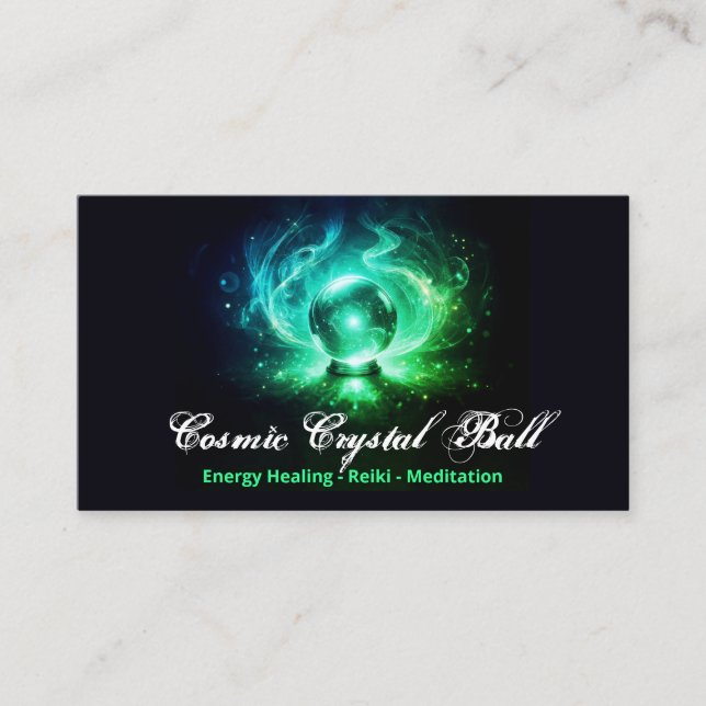 Carte De Visite Boule de cristal vert noir Concitation Reiki (Devant)