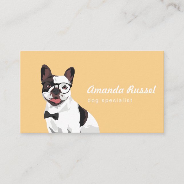 Carte De Visite Bouledogue français blanc et Brown de hippie (Devant)