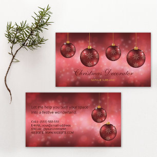 Carte De Visite Boules de Noël festives rouges sur un fond rouge b