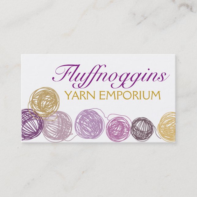 Carte De Visite Boules pourpres de fil d'or tricotant le crochet (Devant)