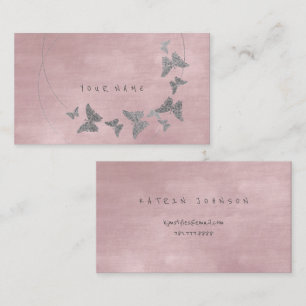Carte De Visite Boulette Argent Poudre Blush Ballet Rose Papillon 