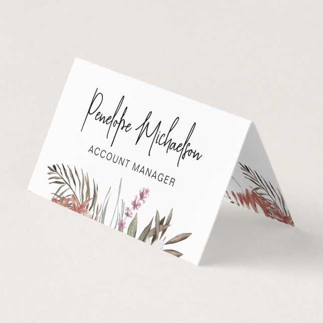 Carte De Visite Bouquet Boho avec lettres modernes et code QR (Devant)