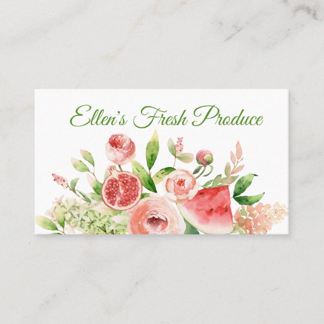 Carte De Visite Bouquet d'aquarelle rose Fruits et Fleurs  (Devant)