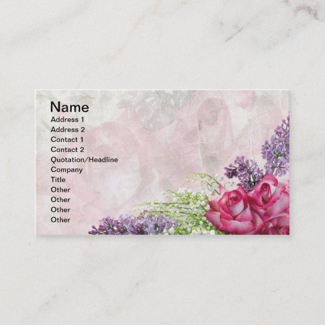 Carte De Visite Bouquet de fleuriste, roses, lilas, le muguet (Devant)