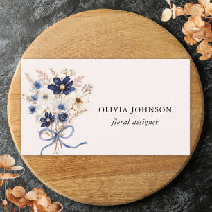 Carte De Visite Bouquet de fleurs bleu marine aquarelle personnali