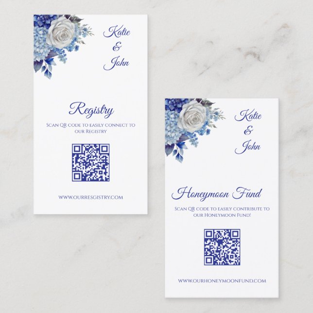 Carte De Visite Bouquet de fleurs bleues d'aquarelle - Registre Ma (Devant / Derrière)