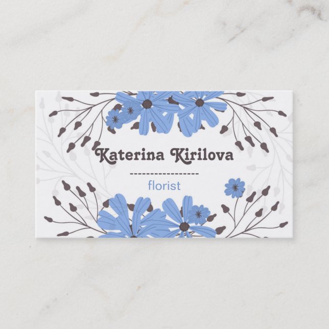 Carte De Visite Bouquet de fleurs bleues et bourgeons floraux (Devant)