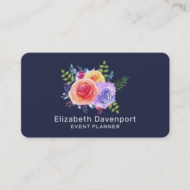 Carte De Visite Bouquet de fleurs Rose aquarelle (Devant)