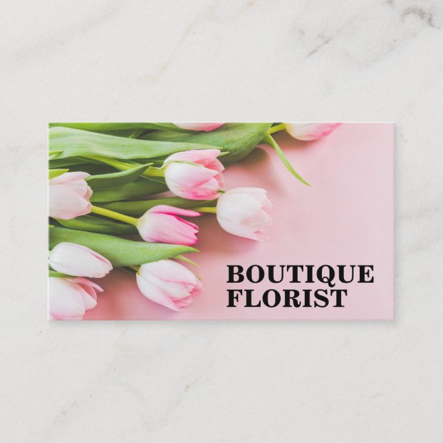 Carte De Visite Bouquet de tulipes roses | Fleuriste (Devant)