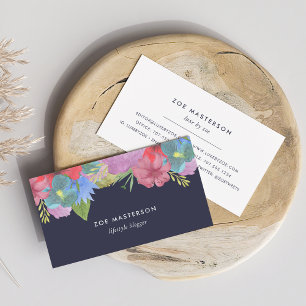 Carte De Visite Bouquet fleur sauvage   Bleu minuit