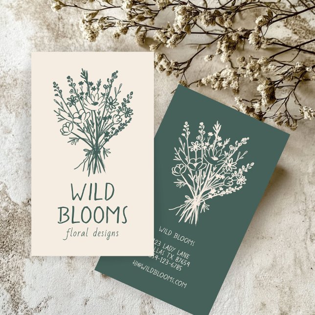 Carte De Visite Bouquet fleur sauvage Rustique minimaliste Simple  (Wildflower Bouquet Rustic Minimal Simple Floral Business neutral Colors Card
)