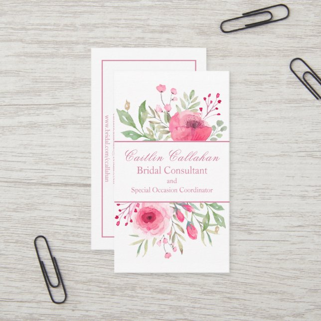 Carte De Visite Bouquet Floral Anglais (Devant/Arrière en situation)