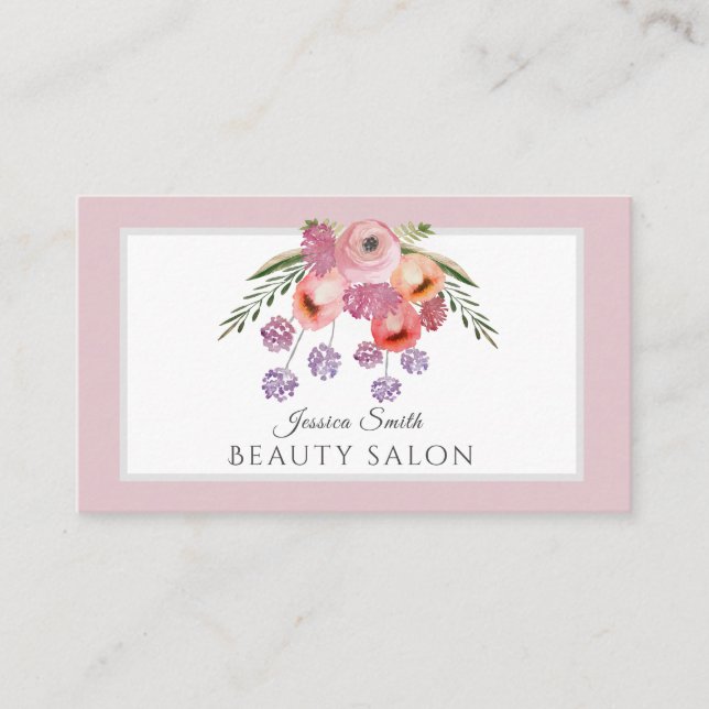 Carte De Visite Bouquet floral Boho rose pâle (Devant)