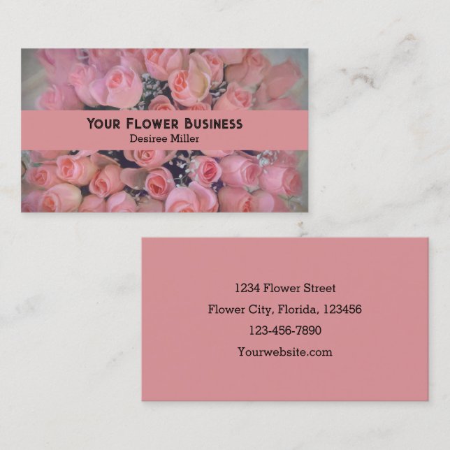 Carte De Visite Bouquet Floral Chic Roses Rose (Devant / Derrière)