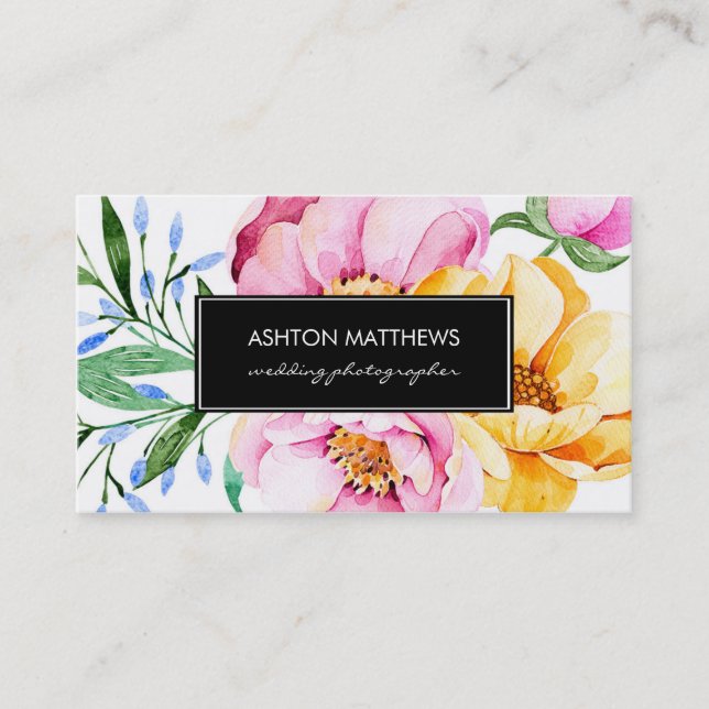 Carte De Visite Bouquet floral d'aquarelle élégante (Devant)